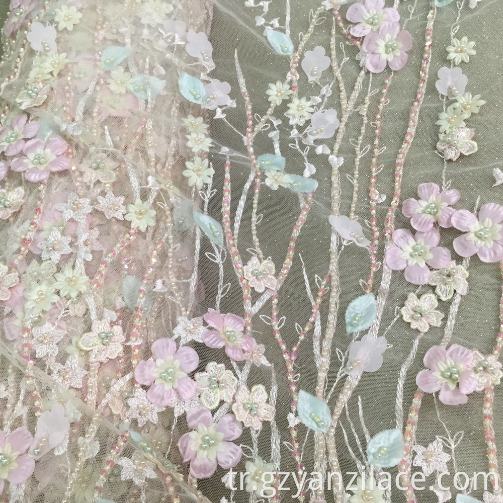 Pink Stone Embroidery Fabric for Dress